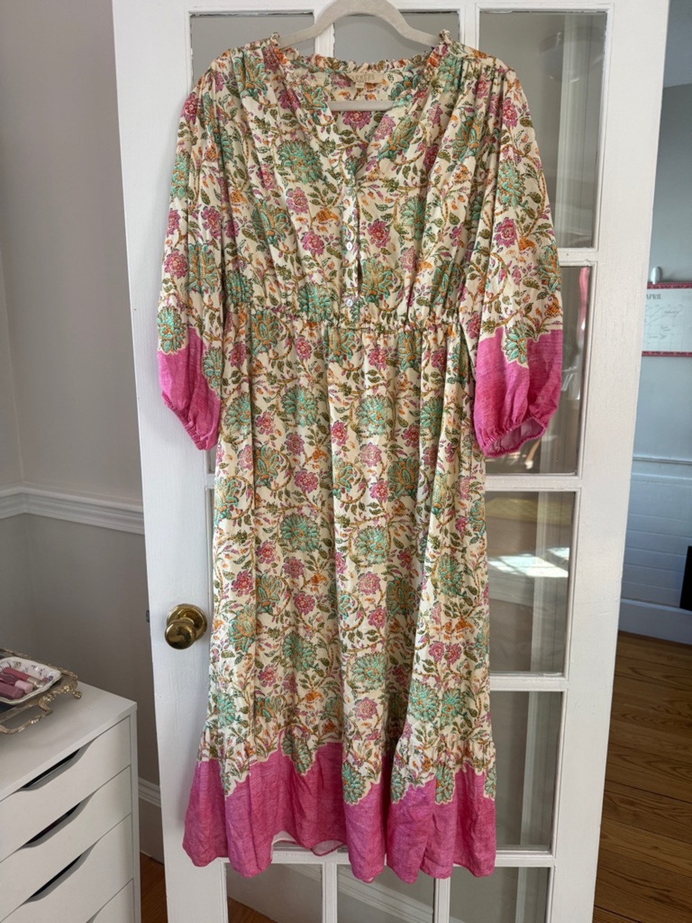 Farmers Market Floral Boho Maxi Dress with Pink Accents